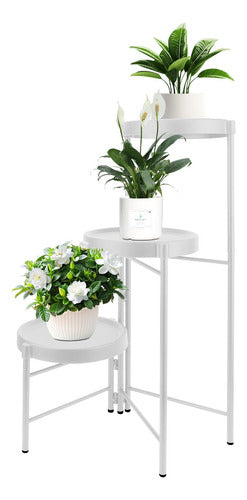 Pedestal Para 3 Plantas / Porta Maceteros Metalico - Norplat Blanco Lisa
