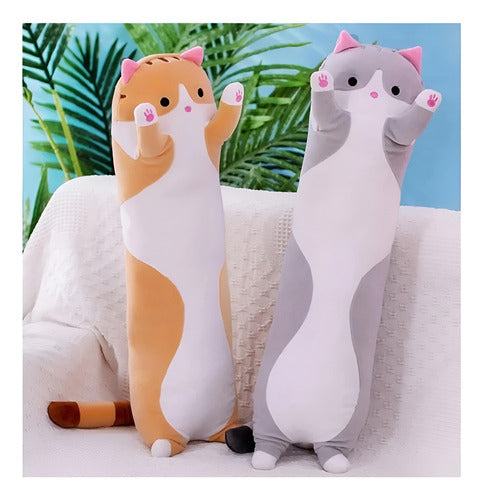 Peluche Almohada Gatito Largo 70cm Grande - Norplat Gris