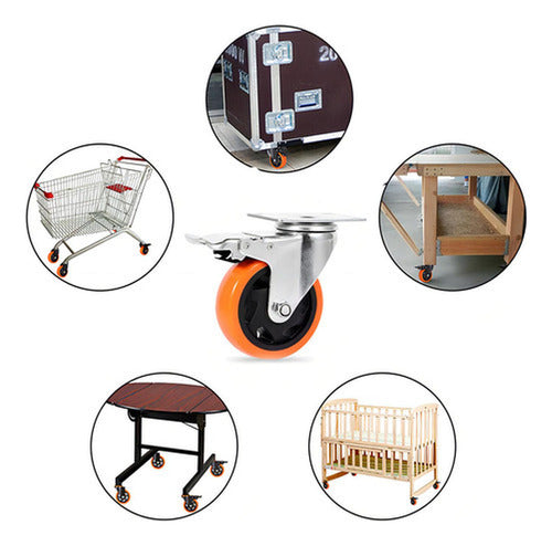 Pack 4 Ruedas Giratorias Para Carros, Muebles, Cama Norplat Naranja