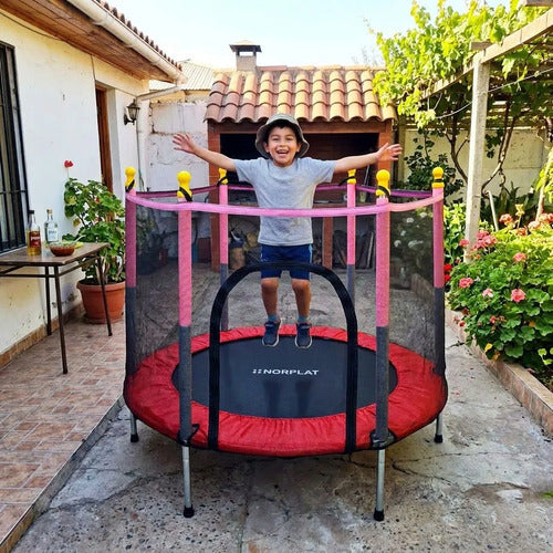 Cama Elastica Saltarina Para Niños 1.4 Mts Con Malla Norplat Negro Rojo