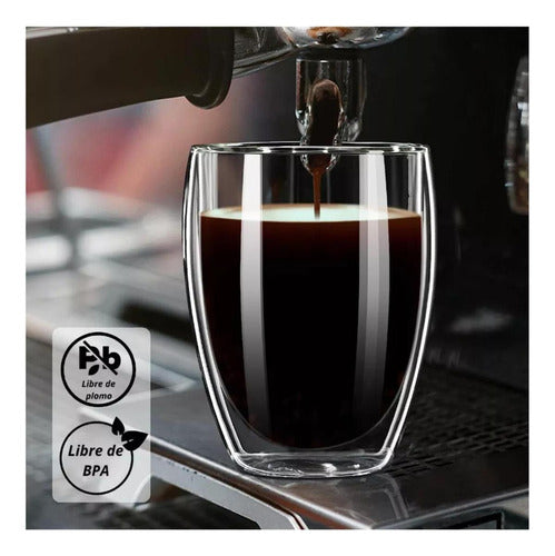 Taza Cafe Doble Vidrio Te Vaso Mug Tapa Antiderrame Norplat Negro Liso