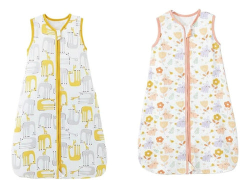 2 Pijamas Bebe Saco Dormir Sin Mangas 100% Algodon - Norplat Blanco Jirafa Y Flores S