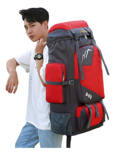 Mochila Impermeable Norplat 90l Para Camping Trekking Viajes Rojo Liso