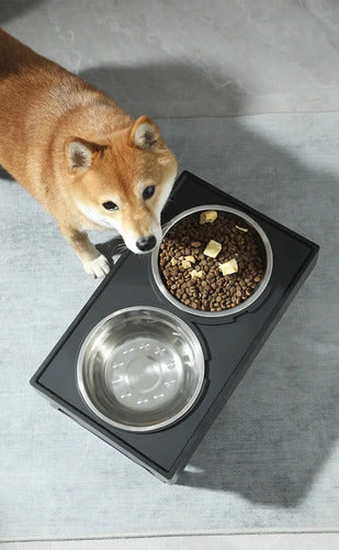 Comedero-bebedero Para Perros Altura Ajustable - Plato Acero Negro