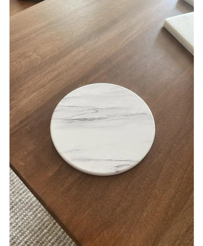 6 Posavasos Cerámica Corcho Con Soporte Para Mesa - Norplat Mármol Blanco