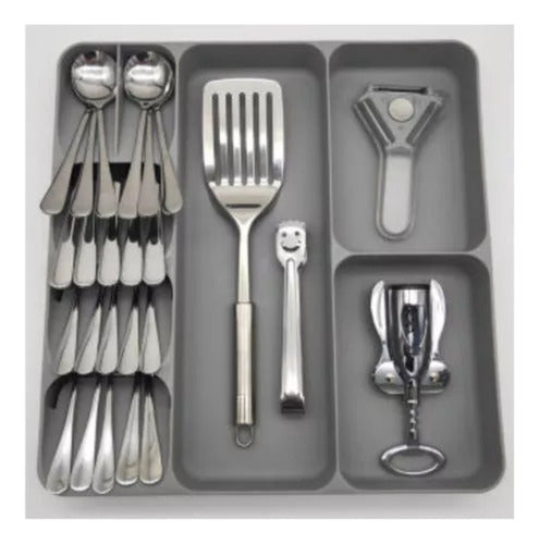 Organizador Premium De Cubiertos Y Utensilios Grande - Cukin Gris