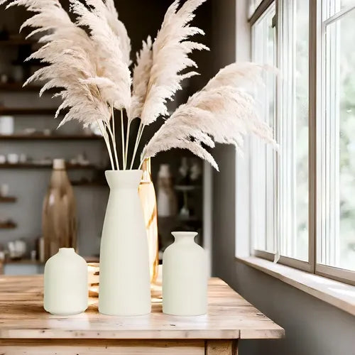 3 Floreros Norplat - Jarron Cerámica Decorativos Para Mesa Blanco Lisa