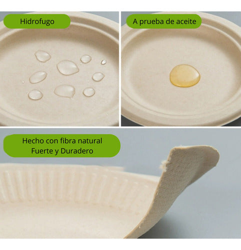 Platos De Pulpa Natural Compostable 22 Cms X 100 Uds - Cukin Blanco Liso