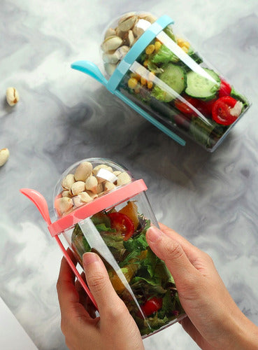 Norplat Set 2 Vasos Yogurt Cereal 400ml Tapa Cuchara Pote Multicolor