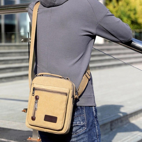 Bolso Bandolera Maletin De Lona Hombre Caballero - Norplat Marrón Claro