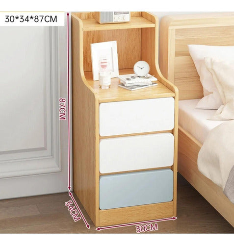 Velador Angosto Alto De Madera 3 Cajones 25*34*87cm Norplat Mate Madera