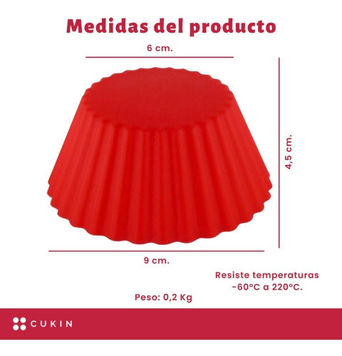 Set X 12 Moldes De Silicona Xl Para Muffin - Øs9cm - Cukin Rojo