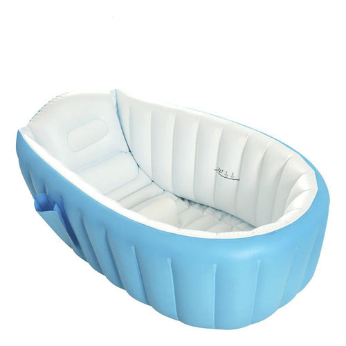 Tina Baño Bebe Portatil Bañera Plegable + Inflador - Norplat Azul Lisa