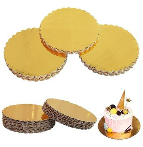 12 Bandejas Doradas Tortas Base Redonda Carton 35cm Norplat Dorado