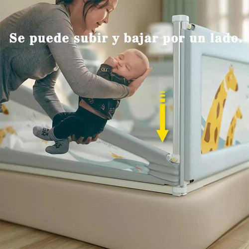 Baranda Cama Seguridad Bebe Plegable Ajustable 200cm Norplat Gris Jirafa Elefante