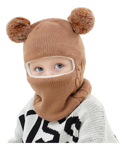 Gorro Con Cuello Bebés 6m A 2 Años Invierno Abrigado Norplat Marrón Talle Unico Geométrico