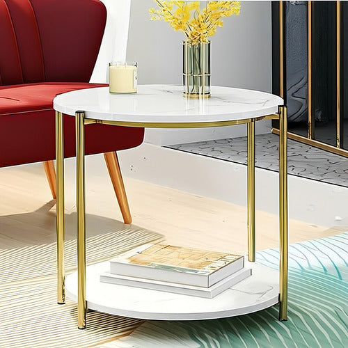 Mesa Auxiliar Redonda Decorativa Para Sala De Estar Norplat Blanco Mármol