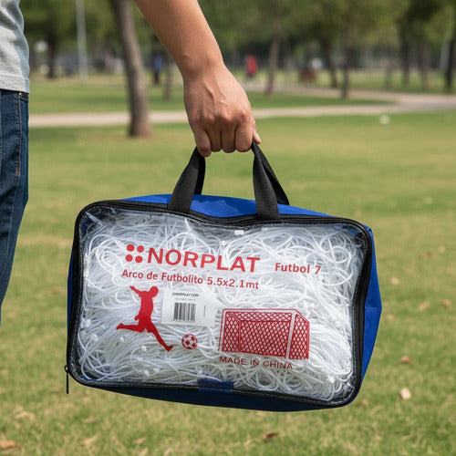 2 Mallas Futbol 7 Red Arco Futbolito 5.5x2.1mt Norplat Blanco