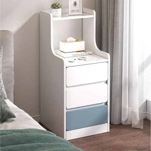 Velador Angosto Alto De Madera 3 Cajones 25*34*87cm Norplat Mate Blanco