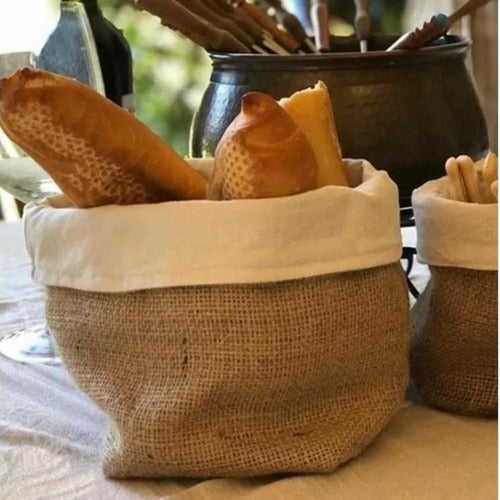 Panera Cesto De Tela Arpillera Organizador Frutera Redonda Blanco Arpillera