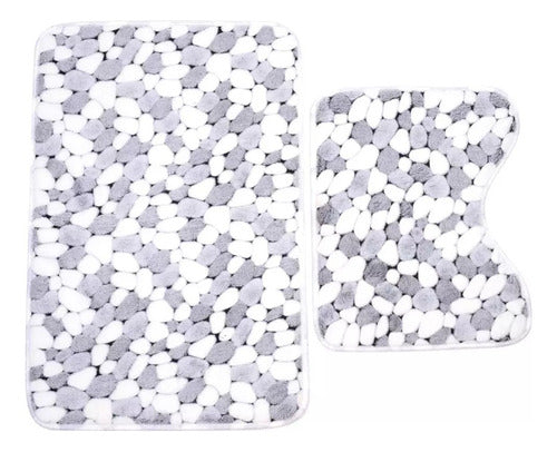 Juego De Baño 3 Piezas - Diseños Colores Variados - Norplat Piedras Blancas Y Grises Piedras