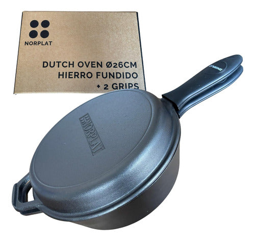Dutch Oven Norplat Ø26cm 2 Sartenes Hierro Fundido + 2 Grip Negro Mate