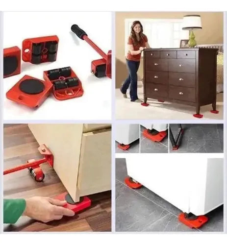 Ruedas Mover Muebles Palanca Deslizadores Elevadores Norplat Rojo