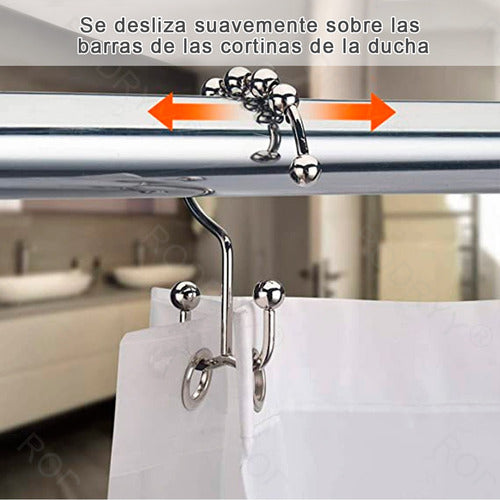12 Ganchos Cortinas Baño Ducha Metálicos Deslizantes Norplat Plateado