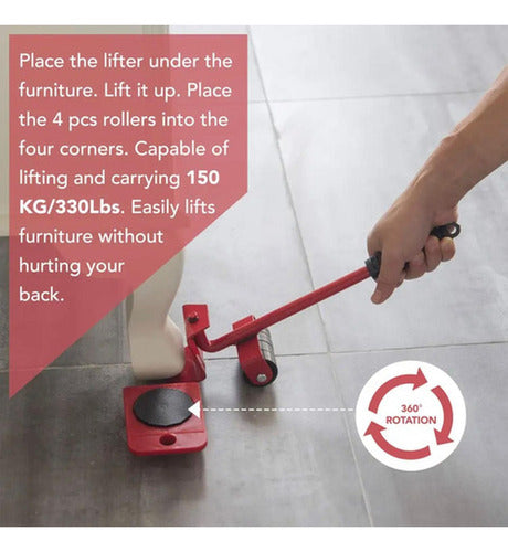 Ruedas Mover Muebles Palanca Deslizadores Elevadores Norplat Rojo