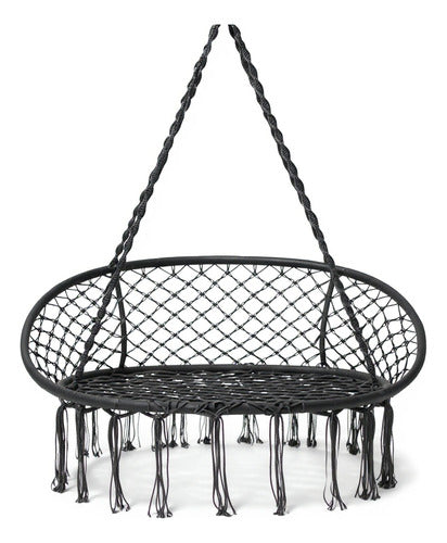 Silla Hamaca 2 Plazas Colgante Artesanal De Macrame Norplat Negro Macramé