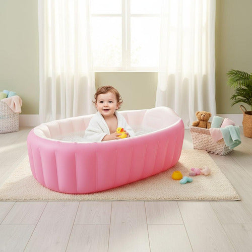 Tina Baño Bebe Portatil Bañera Plegable + Inflador - Norplat Rosa Lisa