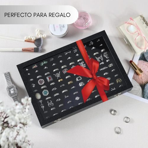 Organizador Exhibidor 100 Anillos Aros Terciopelo - Norplat Negro
