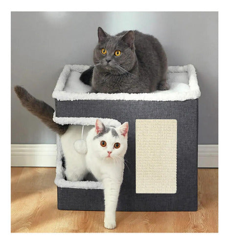 Casa Cama Iglu Gato Plegable + 2 Cojines Y Pompon - Norplat Gris Oscuro Iglú