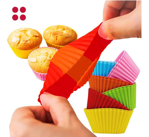 Set X 12 Moldes De Silicona P/ Muffin O Cupcake Ø7cm - Cukin Rojo-naranja