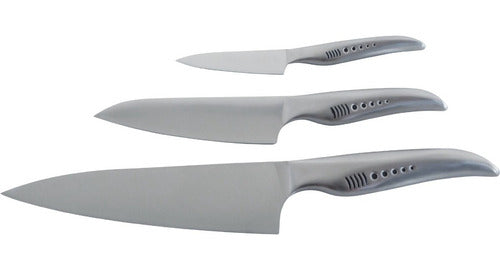 Set 3 Cuchillos Con Bloque - Cukin Plateado