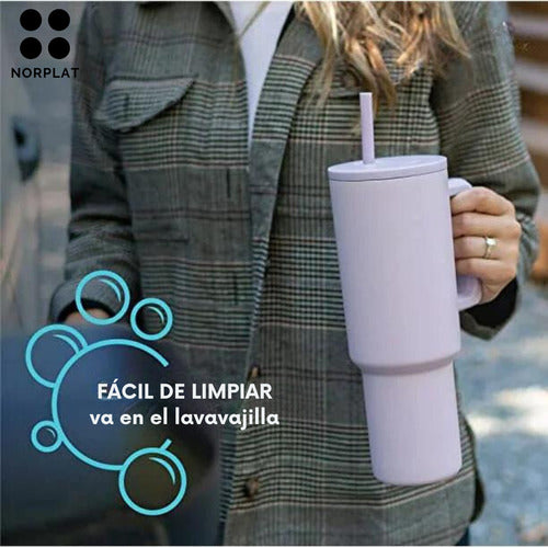 Norplat Tumbler 1180ml Vaso Térmico 40oz 1180ml Con Bombilla Blanco Lisa
