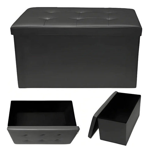 Puff Baul Asiento Organizador Plegable Banqueta - Norplat Negro