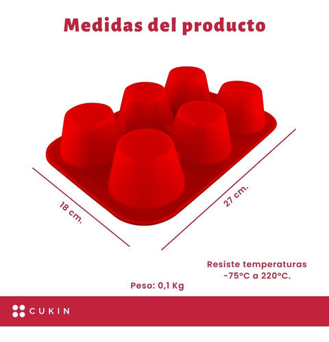 Molde De Silicona Para 6 Muffin O Cupcakes - Cukin Rojo