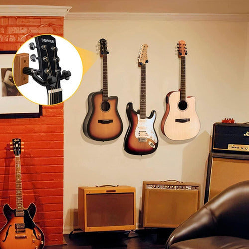 Soporte Guitarra De Pared En Madera Colgador Bajo - Norplat Marrón Oscuro