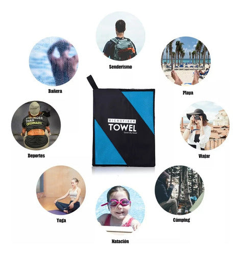 Toalla De Deporte Microfibra Set X3 Secado Rapido - Norplat Azul Microfibra