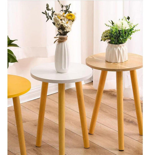 Mesa Centro Madera Norplat 50cm Redonda Minimalista Nordica - Blanco