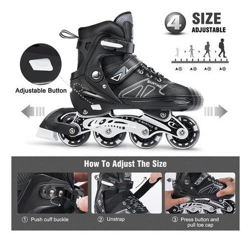 Patines En Linea Rollers Adolescentes Adultos Ajustable S 65 Mm Negro