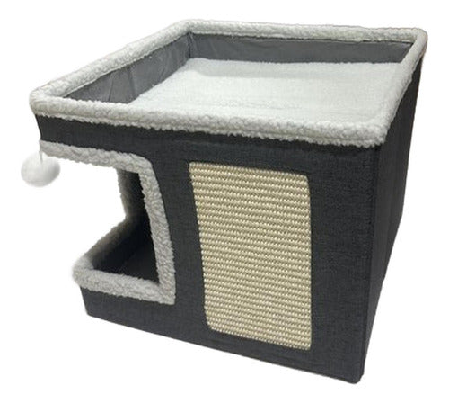 Casa Cama Iglu Gato Plegable + 2 Cojines Y Pompon - Norplat Gris Oscuro Iglú