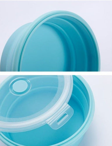 Contenedores Silicona Plegables X2 Tapa Alimentos Microondas Celeste