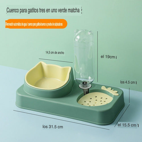Bebedero Y Comedero Plato Doble Para Mascotas Perro Gato Wuf Verde Claro