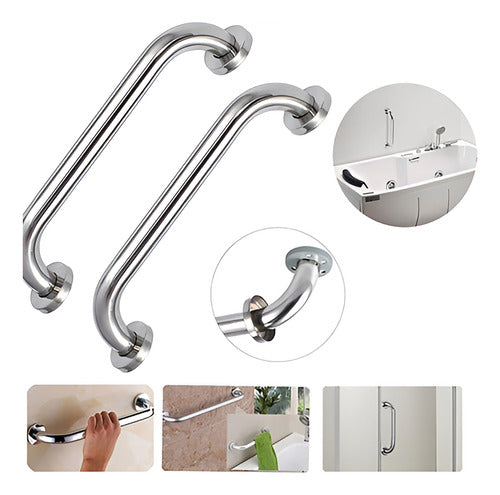 2 Barras De Seguridad Apoyo Pasamanos Acero Inox - Norplat Plateado