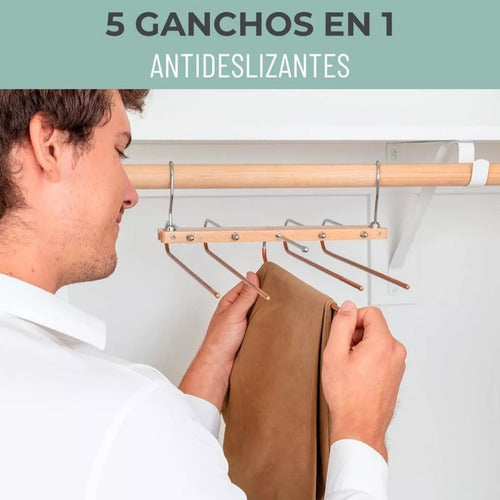 Colgador Pantalones Ganchos 5 En 1 Antideslizante - Norplat Madera