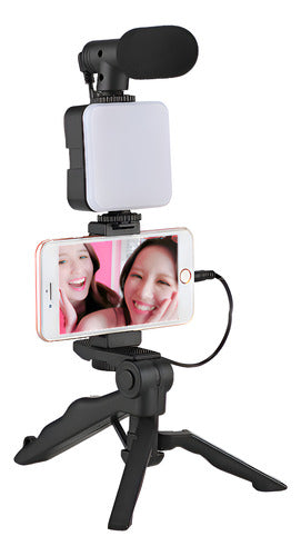 Kit De Grabación Bluetooth Luz Led Y Soporte Trípode Norplat Negro