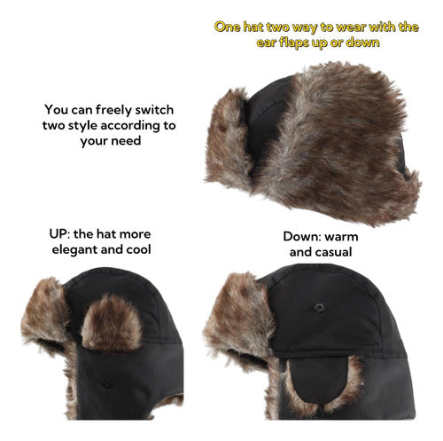 Gorro Invierno Ruso Unisex Cálido Termico Aviador - Norplat M Lisa Negro