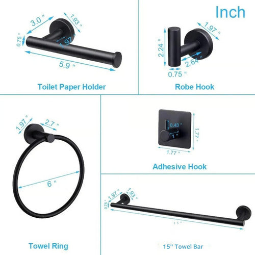 Set De 7 Accesorios Baño Acero Inoxidable Toallero - Norplat Negro